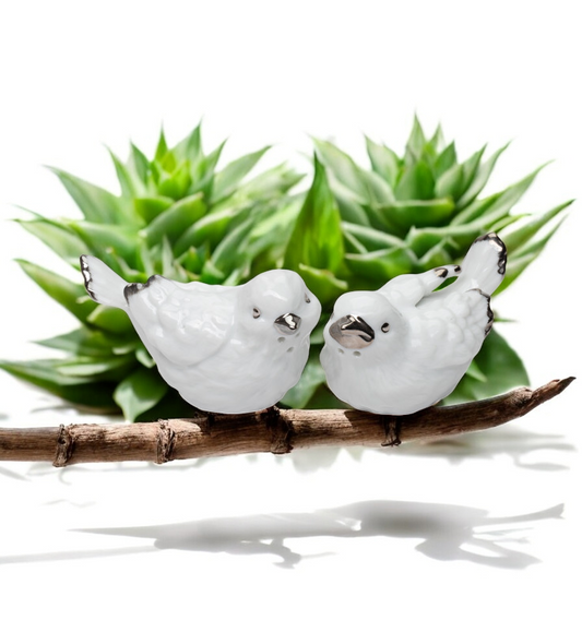 Ceramic Platinum Trim White Birds Salt and Pepper Shakers Bird Watcher Gift Nature Lover Gift Kitchen Decor - Salt &
