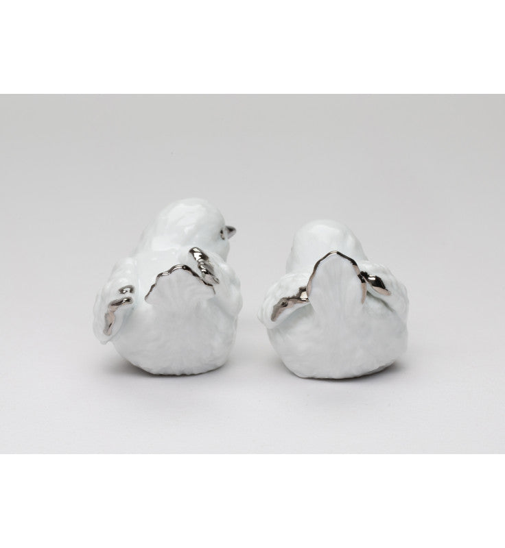 Ceramic Platinum Trim White Birds Salt and Pepper Shakers Bird Watcher Gift Nature Lover Gift Kitchen Decor - Salt &