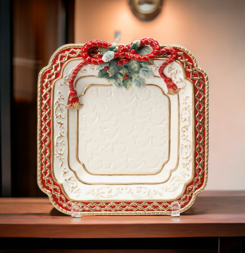 Ceramic Poinsettia Dessert Plate Home Décor Gift for Her Gift for Mom Kitchen Décor Christmas Décor - Plates