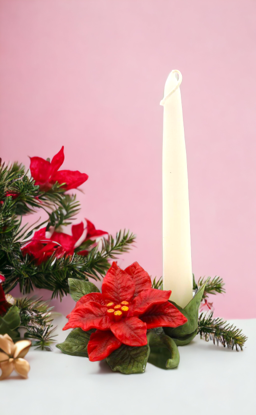 Ceramic Poinsettia Flower Candle Holder Home Décor Gift for Her Gift for Mom Kitchen Décor Christmas Décor - Candle