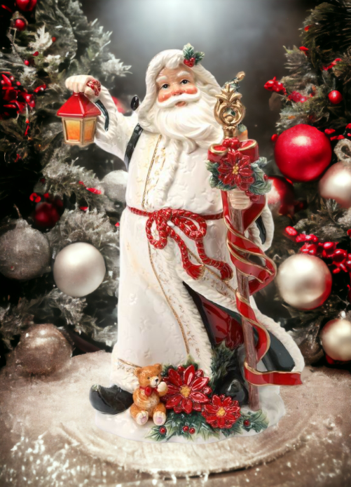 Ceramic Poinsettia Santa Figurine Home Décor Gift for Her Gift for Mom Kitchen Décor Christmas Décor - Figurine