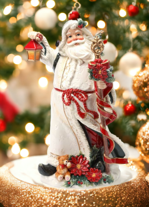 Ceramic Poinsettia Santa Figurine Home Décor Gift for Her Gift for Mom Kitchen Décor Christmas Décor - Figurine