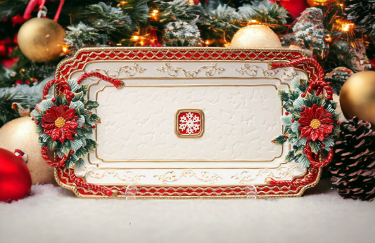 Ceramic Poinsettia Tray Platter Home Décor Gift for Her Gift for Mom Kitchen Décor Christmas Décor - Plates