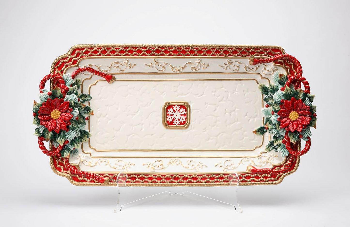 Ceramic Poinsettia Tray Platter Home Décor Gift for Her Gift for Mom Kitchen Décor Christmas Décor - Plates