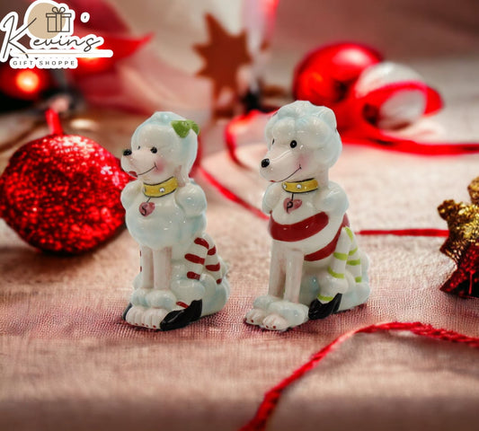 Ceramic Poodle Dogs Christmas Decor Salt and Pepper Shakers Home Décor Gift for Her Mom Kitchen Décor Dog Lover Gift