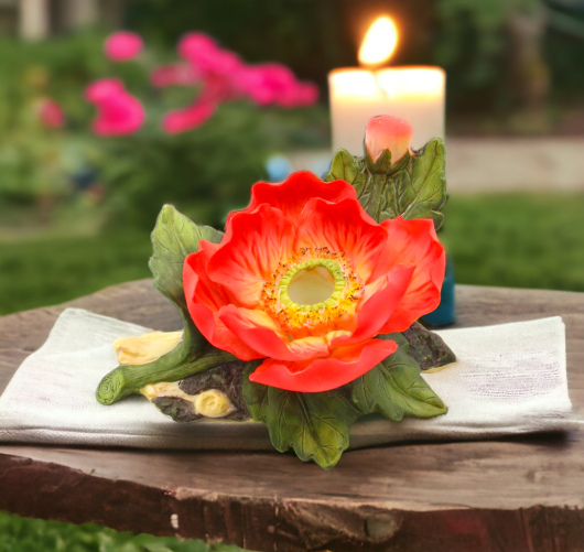 Ceramic Poppy Flower Half Inch Tapper Candle Holder Home Décor Gift for Her Gift for Mom Nature Lover Gift - Candle