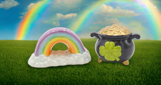 Ceramic Pot of Gold and Rainbow Salt and Pepper Shakers Home Décor Gift for Her or Mom Kitchen Décor Irish Saint