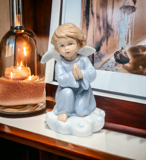 Ceramic Praying Angel on Cloud Figurine Home Décor Religious Décor Religious Gift Church Décor Baptism Gift - Figurine