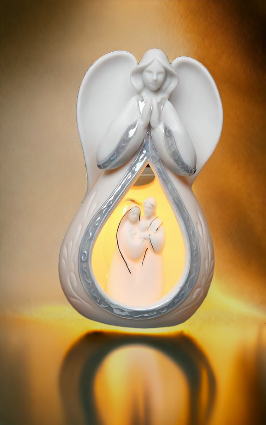Ceramic Praying Angel Plug-In Night Light With Holy Family Home Décor Religious Décor Religious Gift Church Décor
