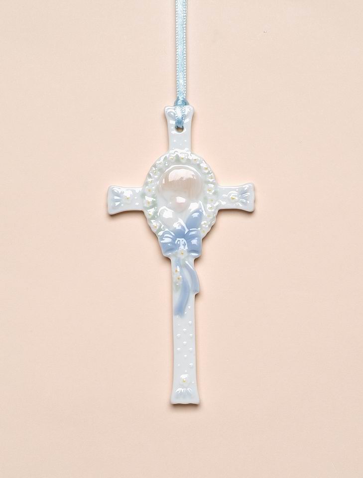 Ceramic Praying Boy on Cross Religious Decor or Gift Baptism Gift - wall decor