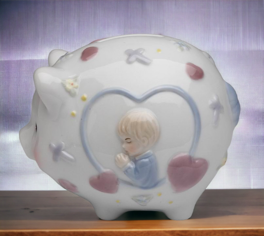 Ceramic Praying Boy Piggy Bank Home Décor Religious Décor Religious Gift Church Décor Baptism Gift Nursery Room Decor