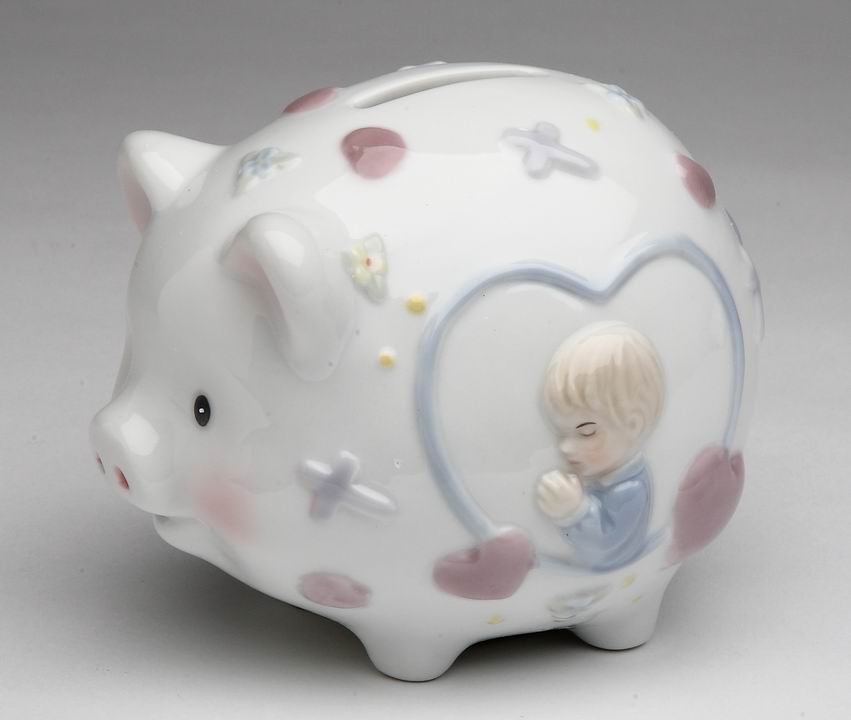 Ceramic Praying Boy Piggy Bank Home Décor Religious Décor Religious Gift Church Décor Baptism Gift Nursery Room Decor