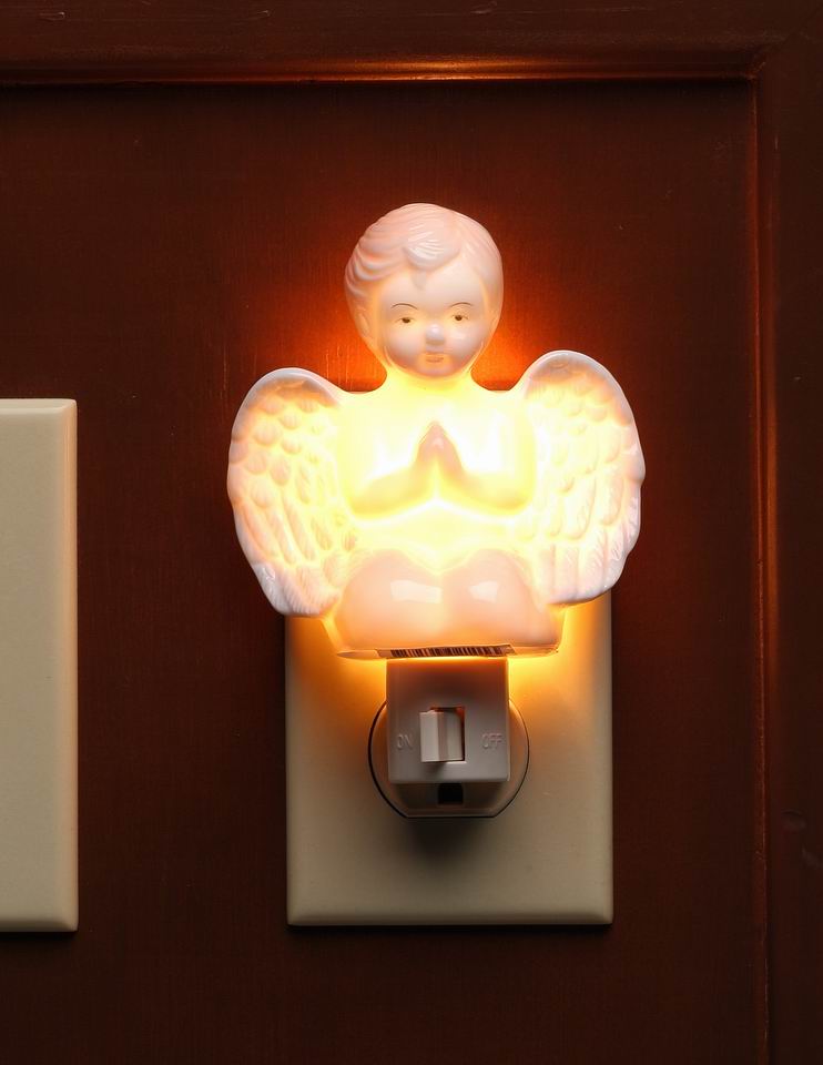 Ceramic Praying Cherub Angel Nightlight Religious Gift or Decor Baptism Gift - Night Lights & Ambient Lighting