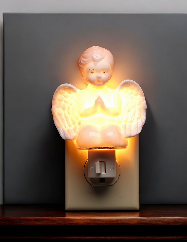 Ceramic Praying Cherub Angel Nightlight Religious Gift or Decor Baptism Gift - Night Lights & Ambient Lighting