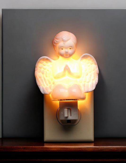 Ceramic Praying Cherub Angel Nightlight Religious Gift or Decor Baptism Gift - Night Lights & Ambient Lighting