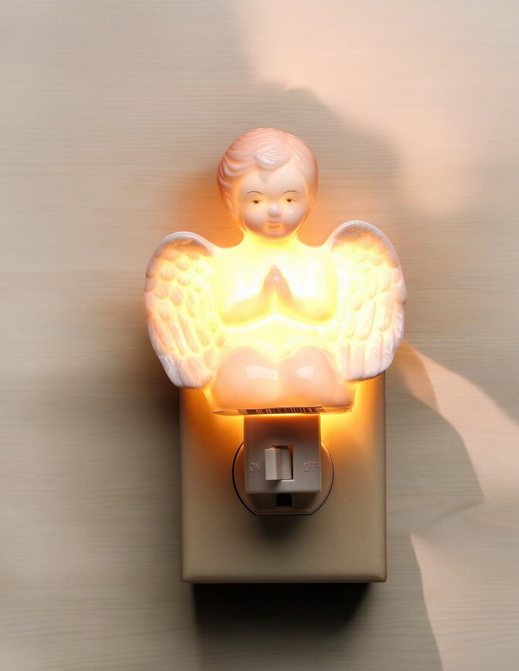 Ceramic Praying Cherub Angel Nightlight Religious Gift or Decor Baptism Gift - Night Lights & Ambient Lighting