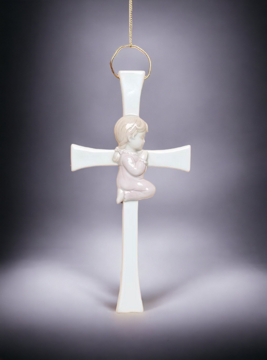 Ceramic Praying Girl On The Cross Wall Decor Home Décor Religious Décor Religious Gift Church Décor Baptism Gift - wall