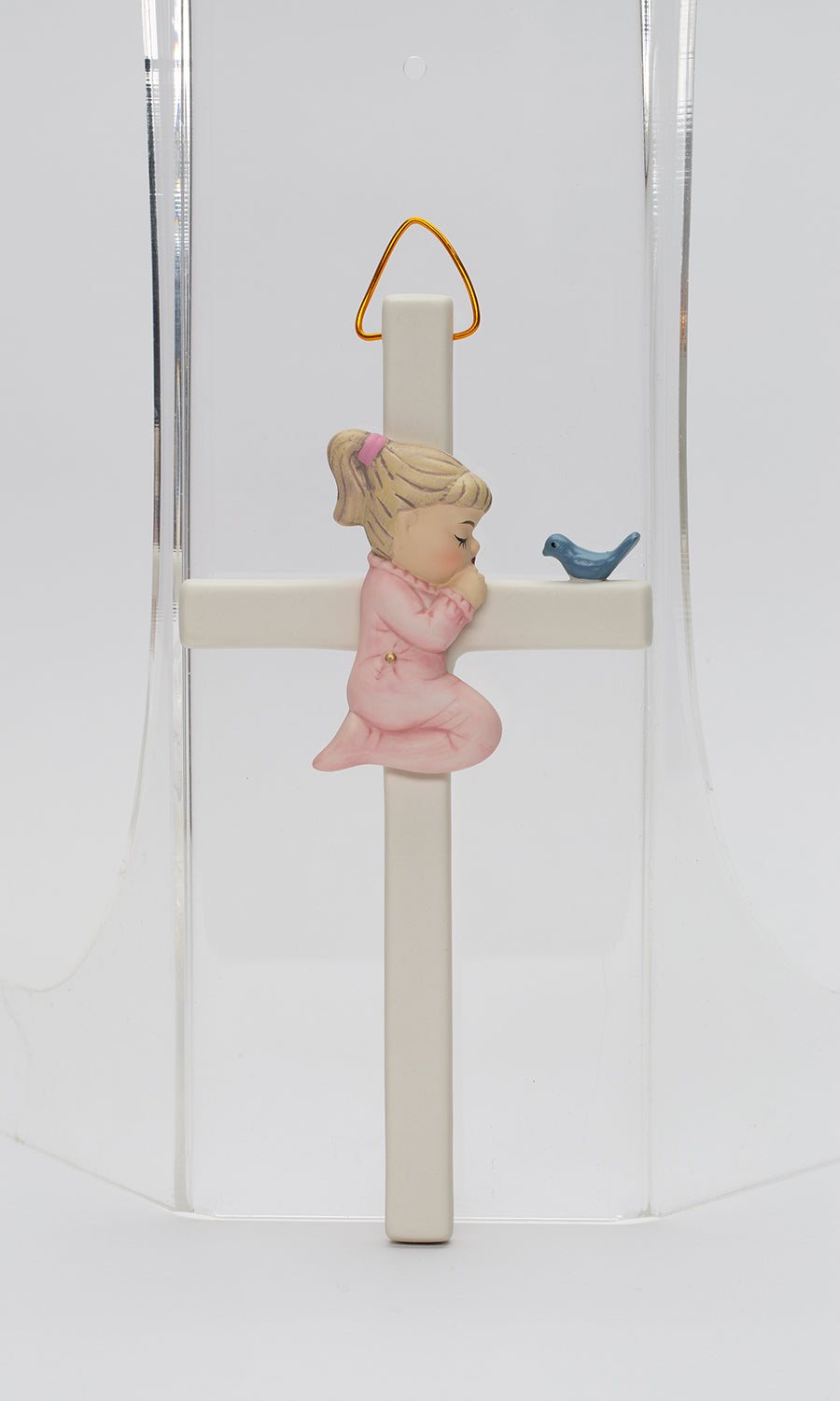 Ceramic Praying Girl With Bird Cross Wall Decor Religious Décor Religious Gift Church Décor Church Gift Baptism Gift