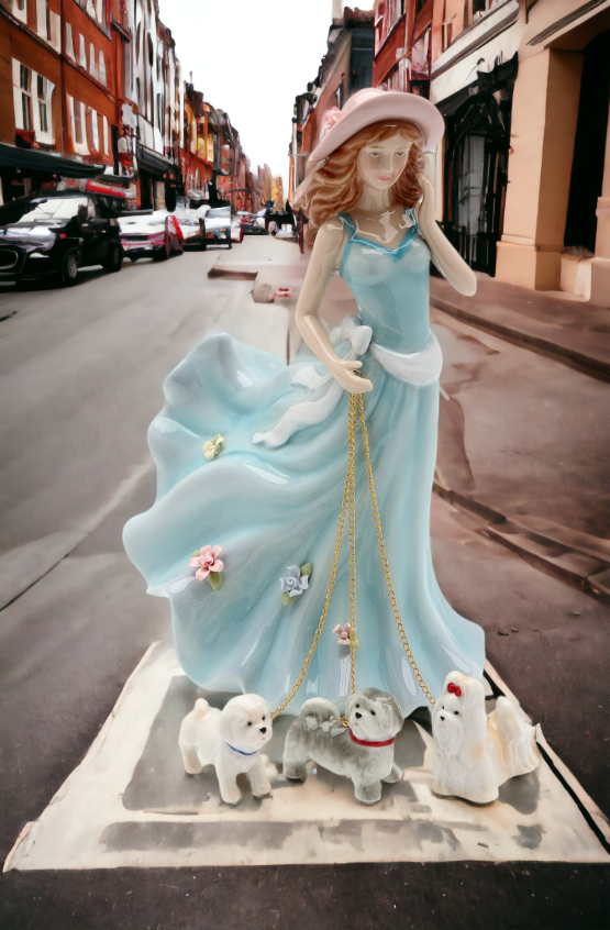 Ceramic Pretty Lady in Dress Walking Dogs Figurine Home Décor Gift for Her Gift for Mom Dog Lover Gift Pet Loss Gift