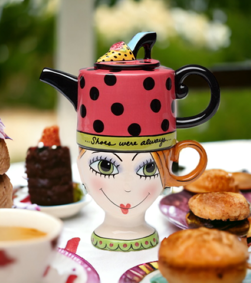 Ceramic Pretty Lady Thinking About Shoes Tea for One Gift for Her Gift for Mom Kitchen Décor Tea Party Décor Café Décor
