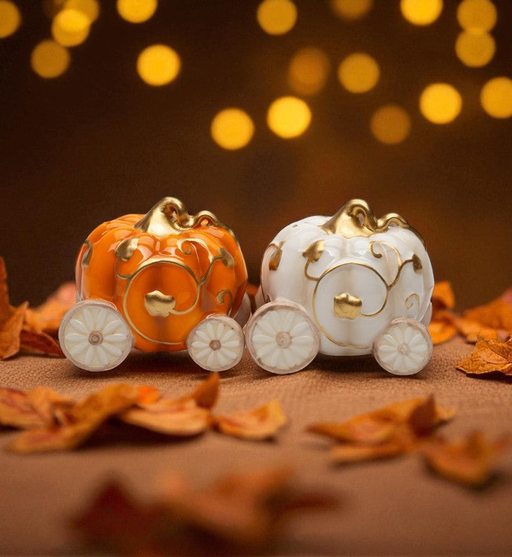 Ceramic Pumpkin Carriage Salt and Pepper Shakers Fall Decor Kitchen Decor Gift for Her - Salt & Pepper Shakers
