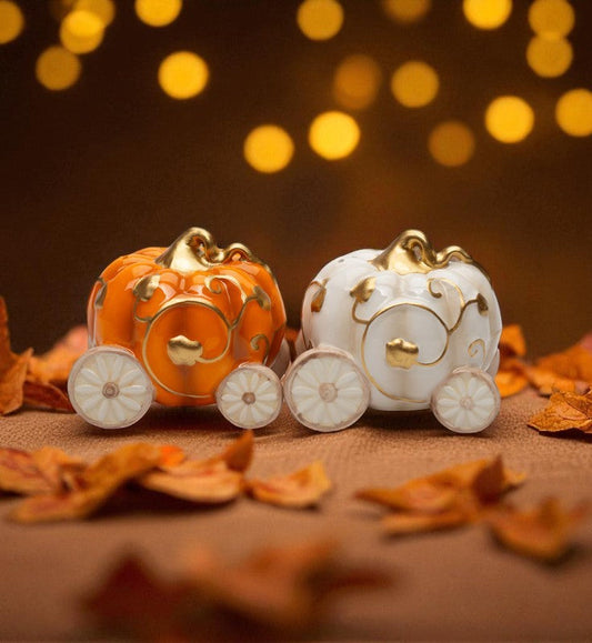 Ceramic Pumpkin Carriage Salt and Pepper Shakers Fall Decor Kitchen Decor Gift for Her - Salt & Pepper Shakers