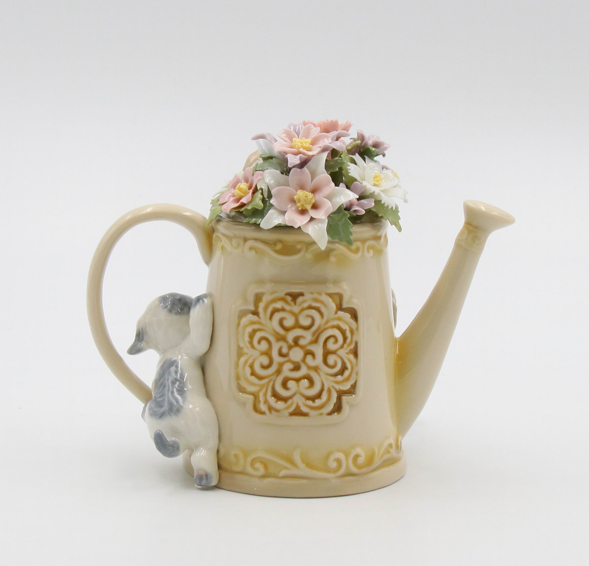Ceramic Puppies Playing with Flower Pitcher Music Box Home Décor Gift for Her Gift for Mom Kitchen Décor Dog Lover Gift