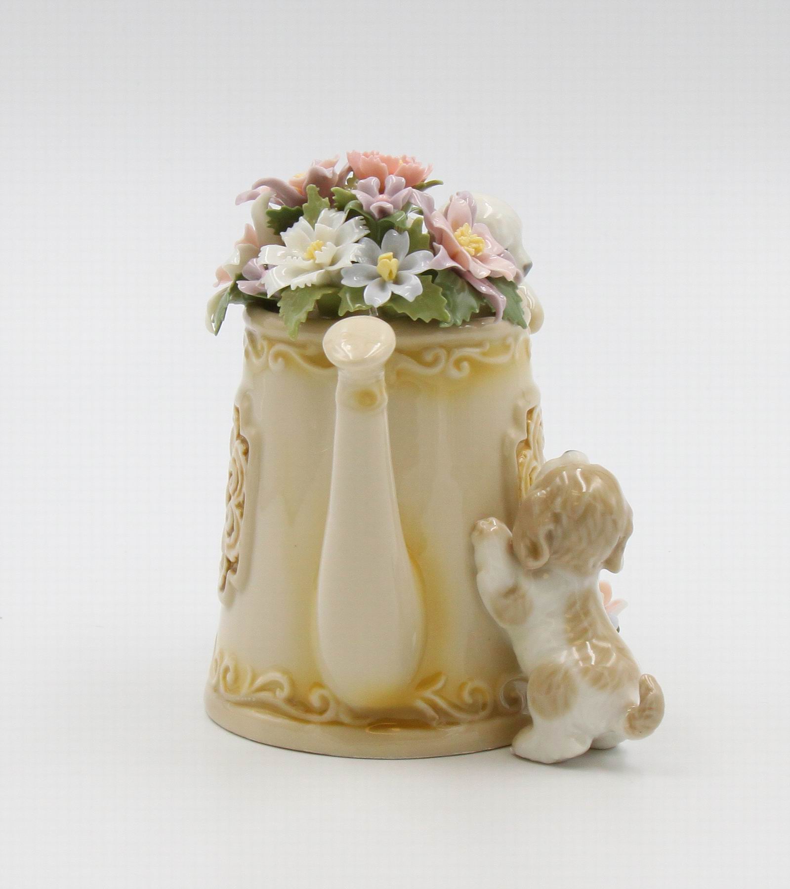 Ceramic Puppies Playing with Flower Pitcher Music Box Home Décor Gift for Her Gift for Mom Kitchen Décor Dog Lover Gift