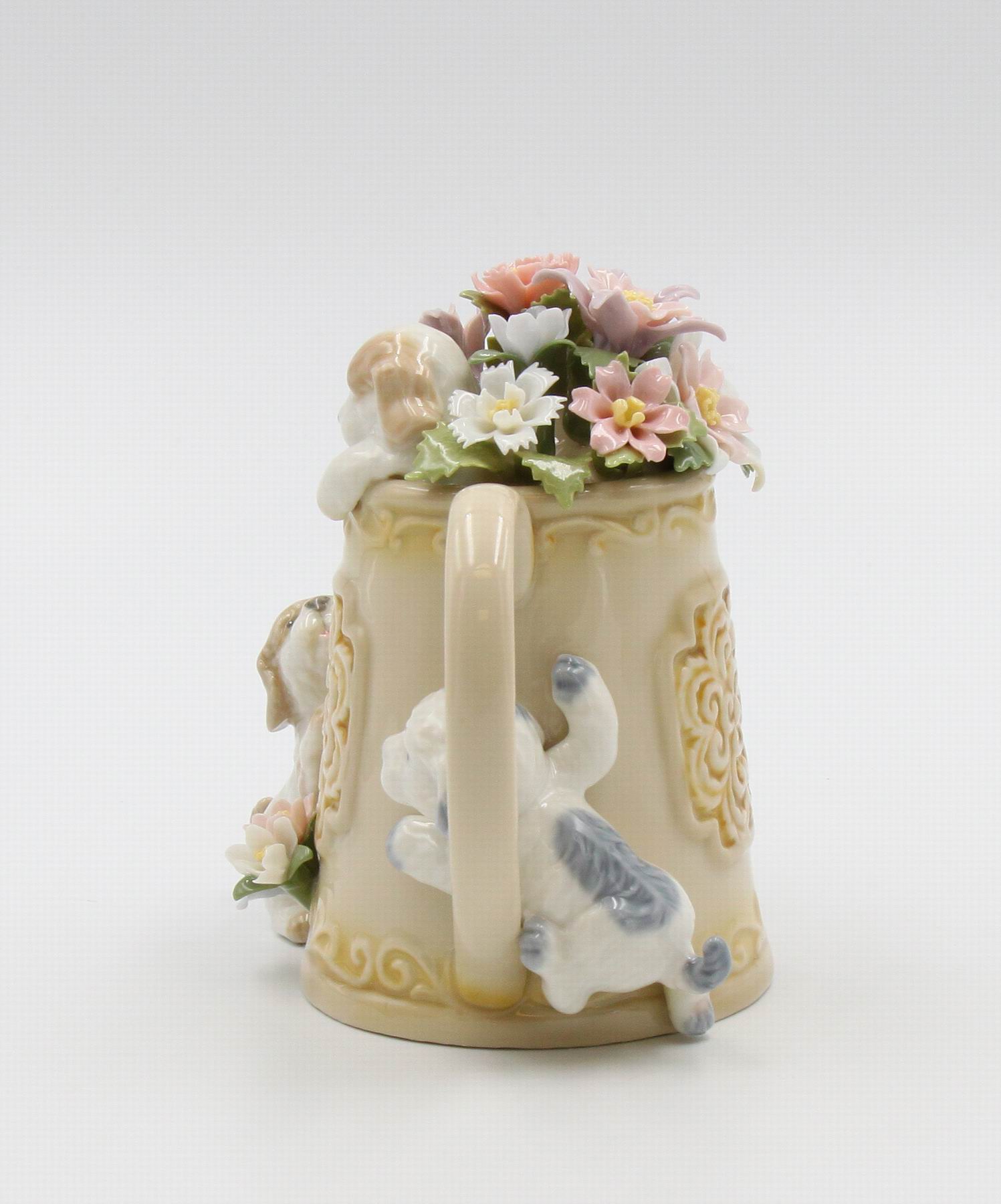 Ceramic Puppies Playing with Flower Pitcher Music Box Home Décor Gift for Her Gift for Mom Kitchen Décor Dog Lover Gift
