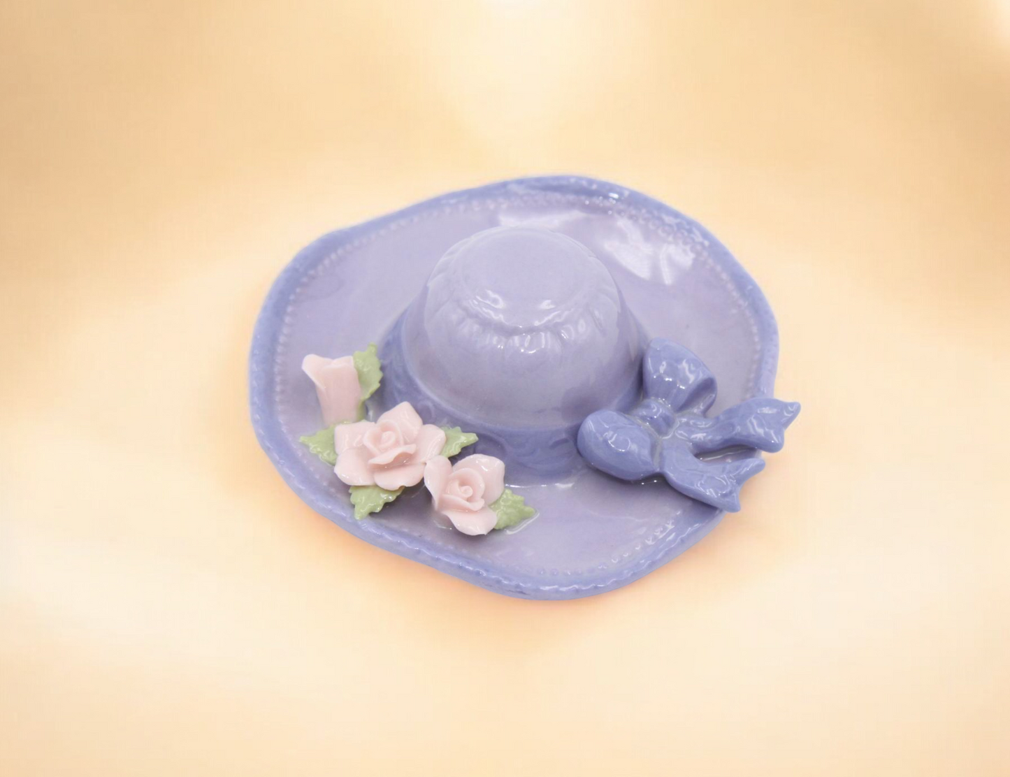 Ceramic Purple Hat with Rose Flowers Figurine Home Decor Gift for Her Gift for Mom - Figurine
