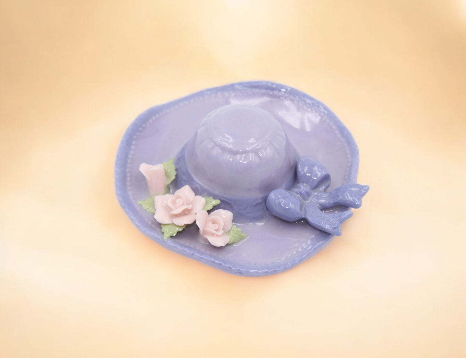 Ceramic Purple Hat with Rose Flowers Figurine Home Decor Gift for Her Gift for Mom - Figurine
