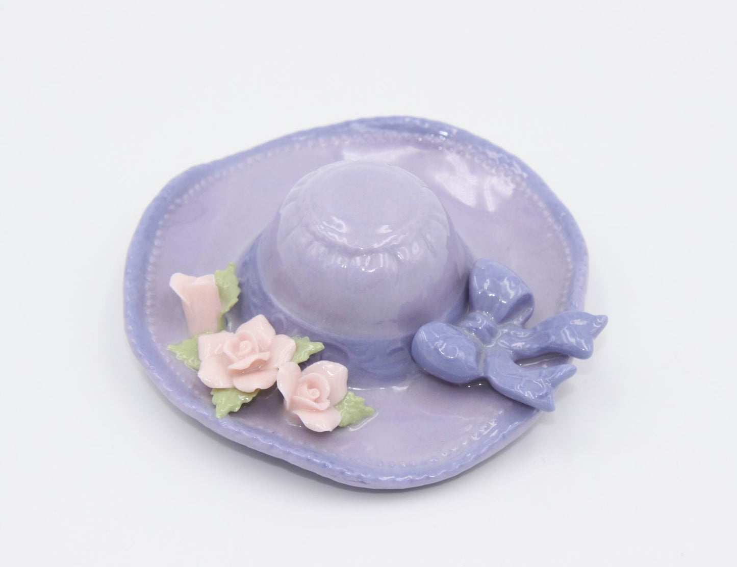Ceramic Purple Hat with Rose Flowers Figurine Home Decor Gift for Her Gift for Mom - Figurine