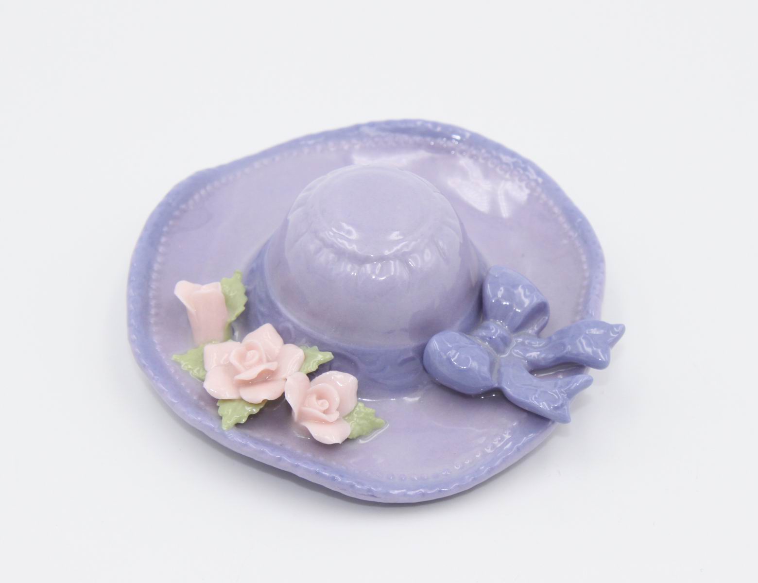 Ceramic Purple Hat with Rose Flowers Figurine Home Decor Gift for Her Gift for Mom - Figurine