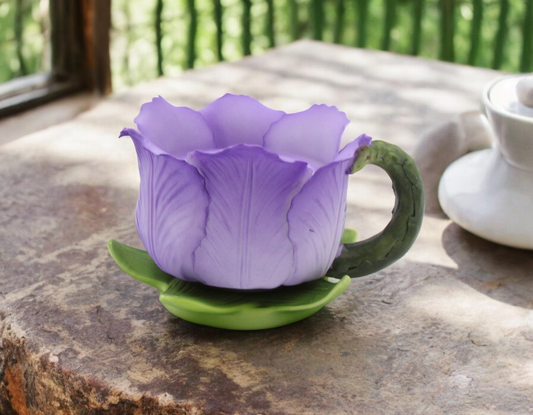 Ceramic Purple Tulip Flower Votive Candle Holder Gift for Her Gift for Mom Home Decor - Candle holder