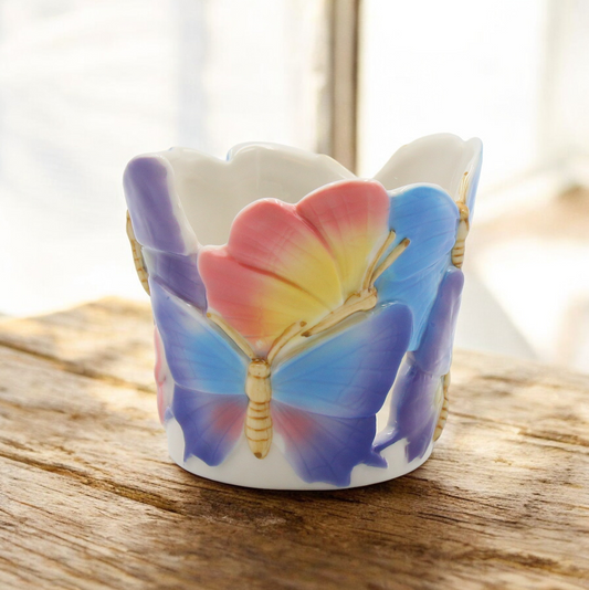 Ceramic Rainbow Butterfly Votive Candle Holder Home Decor Cottagecore Gift for Her Gift for Mom - Candle holder