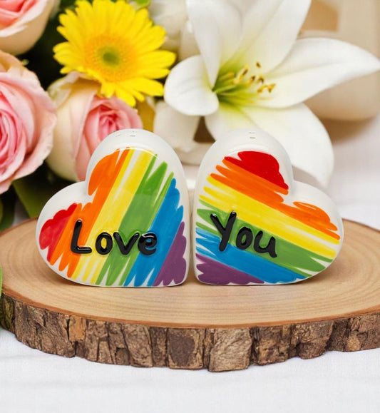 Ceramic Rainbow Hearts Salt and Pepper Shakers Kitchen Decor Pride Month Decor - Salt & Pepper Shakers