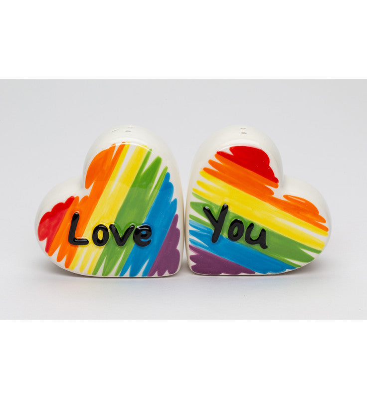 Ceramic Rainbow Hearts Salt and Pepper Shakers Kitchen Decor Pride Month Decor - Salt & Pepper Shakers