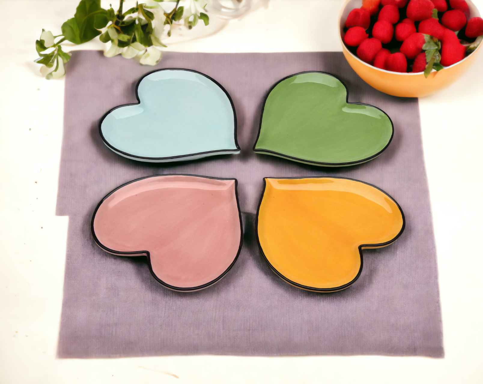 Ceramic Rainbow Plates: Assorted Colors Heart-Shaped Plates Valentines Wedding Décor or Gift Wedding Favor Anniversary