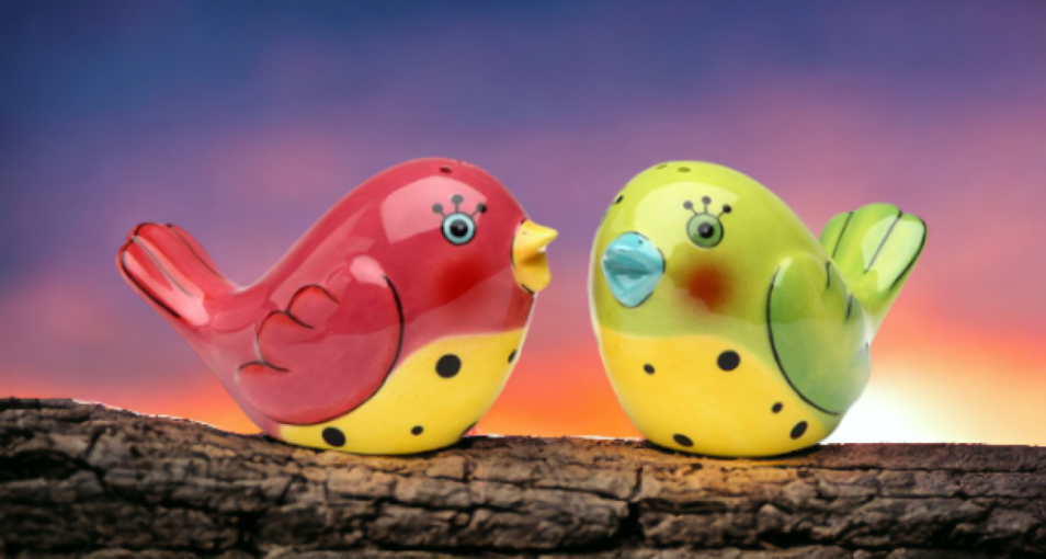 Ceramic Red And Green Dotted Love Birds Salt & Pepper Shakers Home Décor Gift for Her Gift for Mom Kitchen Décor