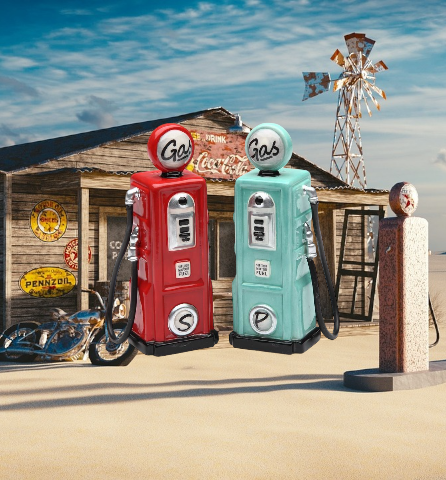 Ceramic Red and Green Gas Pump Salt and Pepper Shakers Home Décor Gift for Him Gift for Dad Kitchen Décor Dining Table