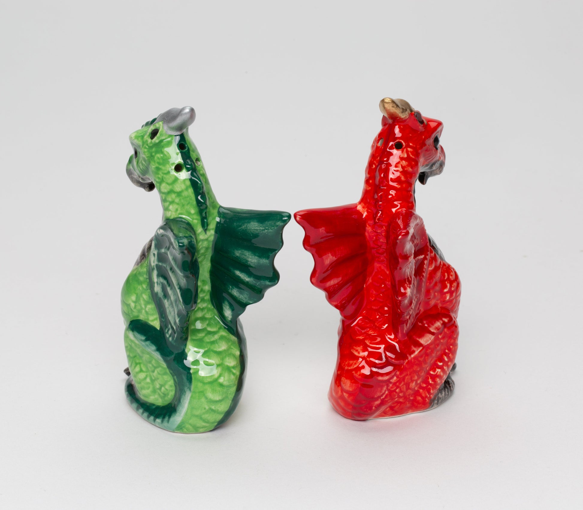 Ceramic Red and Green Medieval Dragon Salt and Pepper Shakers Game Room Decor Gift for Him Gift for Board Game