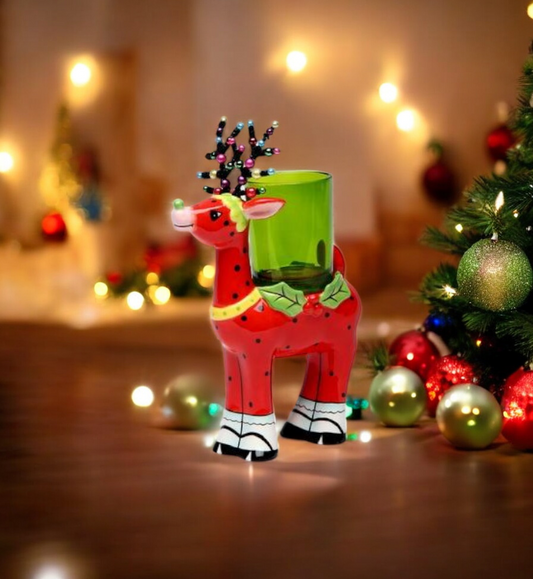 Ceramic Red Deer Votive Holder Christmas Decor Gift for Her - Candle holder