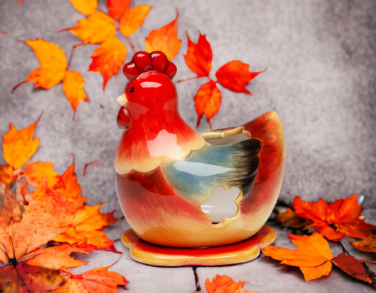 Ceramic Red Hen Tea Light Candle Holder Home Décor Gift for Her Gift for Mom Kitchen Décor Farmhouse Décor Fall Decor