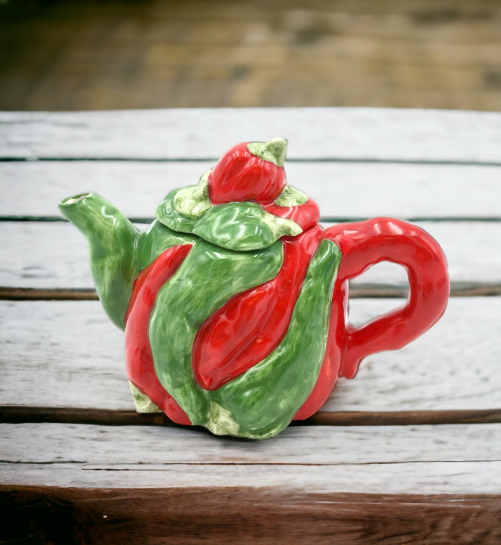 Ceramic Red Pepper Mini Teapot Gift for Her Gift for Mom Tea Party Décor Café Décor Farmhouse Kitchen Décor - teapot
