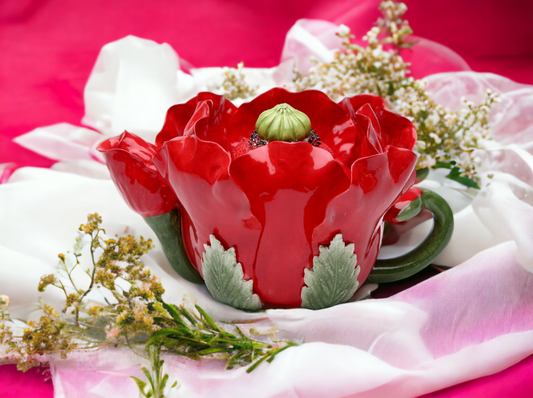 Ceramic Red Poppy Flower Teapot Gift for Her Gift for Mom Tea Party Décor Café Décor Spring Kitchen Decor - teapot