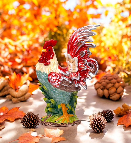 Ceramic Red Rooster Figurine Farmhouse Kitchen Decor Gift for Her - Figurine