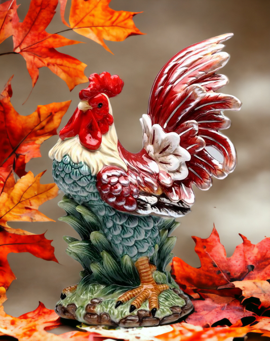 Ceramic Red Rooster Statue Home Décor Gift for Her Gift for Mom Kitchen Décor Farmhouse Décor Fall Decor - Sculptures &