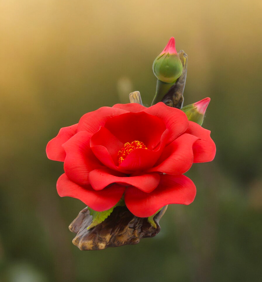 Ceramic Red Rose Flower Figurine Spring Decor Vintage Decor Garden Decor Romantic Decor Gift for Her Gift for Mom
