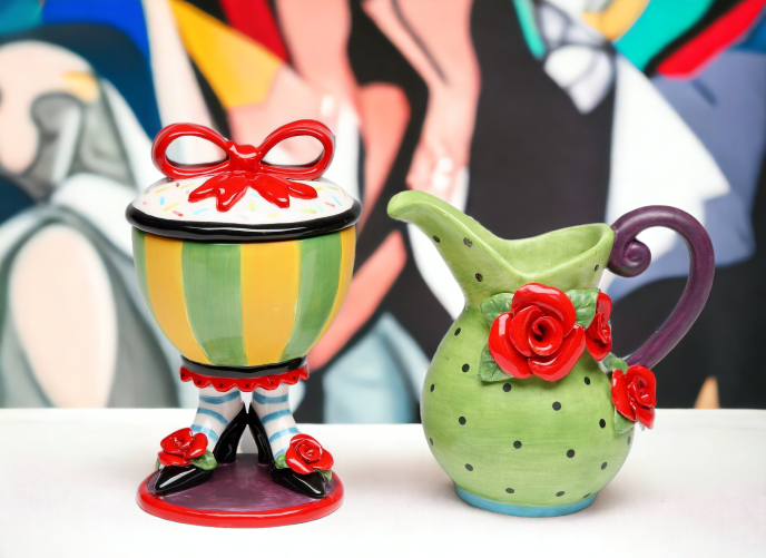 Ceramic Red Rose Flower High Heels Sugar and Creamer Gift for Her Gift for Mom Tea Party Décor Café Décor - Sugar Bowls