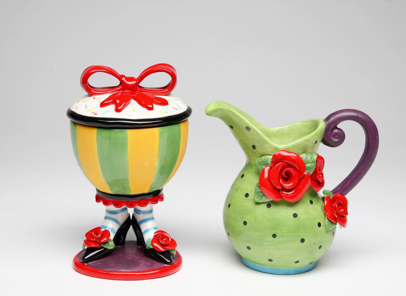 Ceramic Red Rose Flower High Heels Sugar and Creamer Gift for Her Gift for Mom Tea Party Décor Café Décor - Sugar Bowls